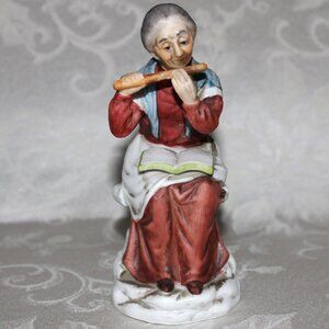 Vintage Bisque Figurine Grandma Playing Flute